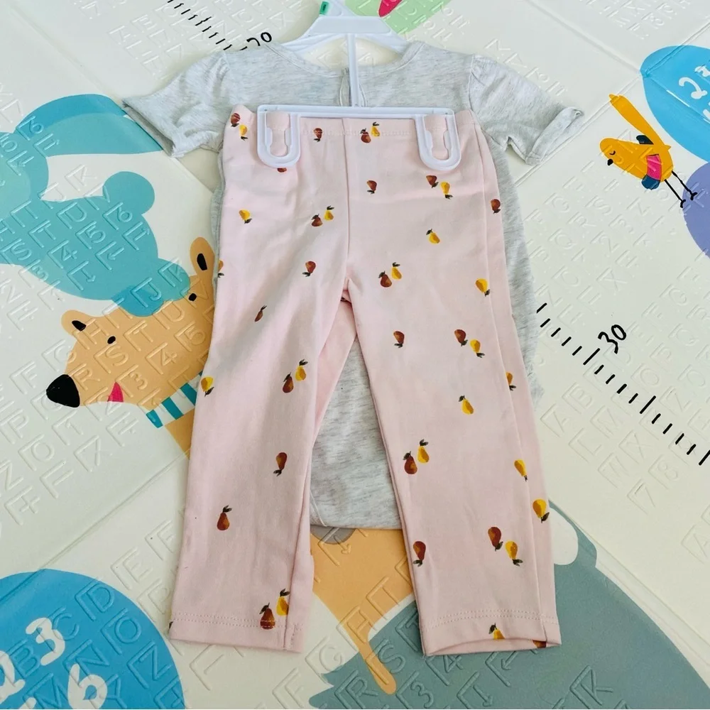 Gray and Pink Baby Onesie and Leggings Set